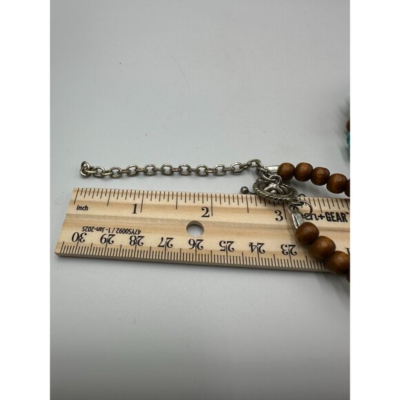 Faux Turquoise Beaded Necklace Wood Beads Multi Strand Statement Boho Western - Picture 10 of 11